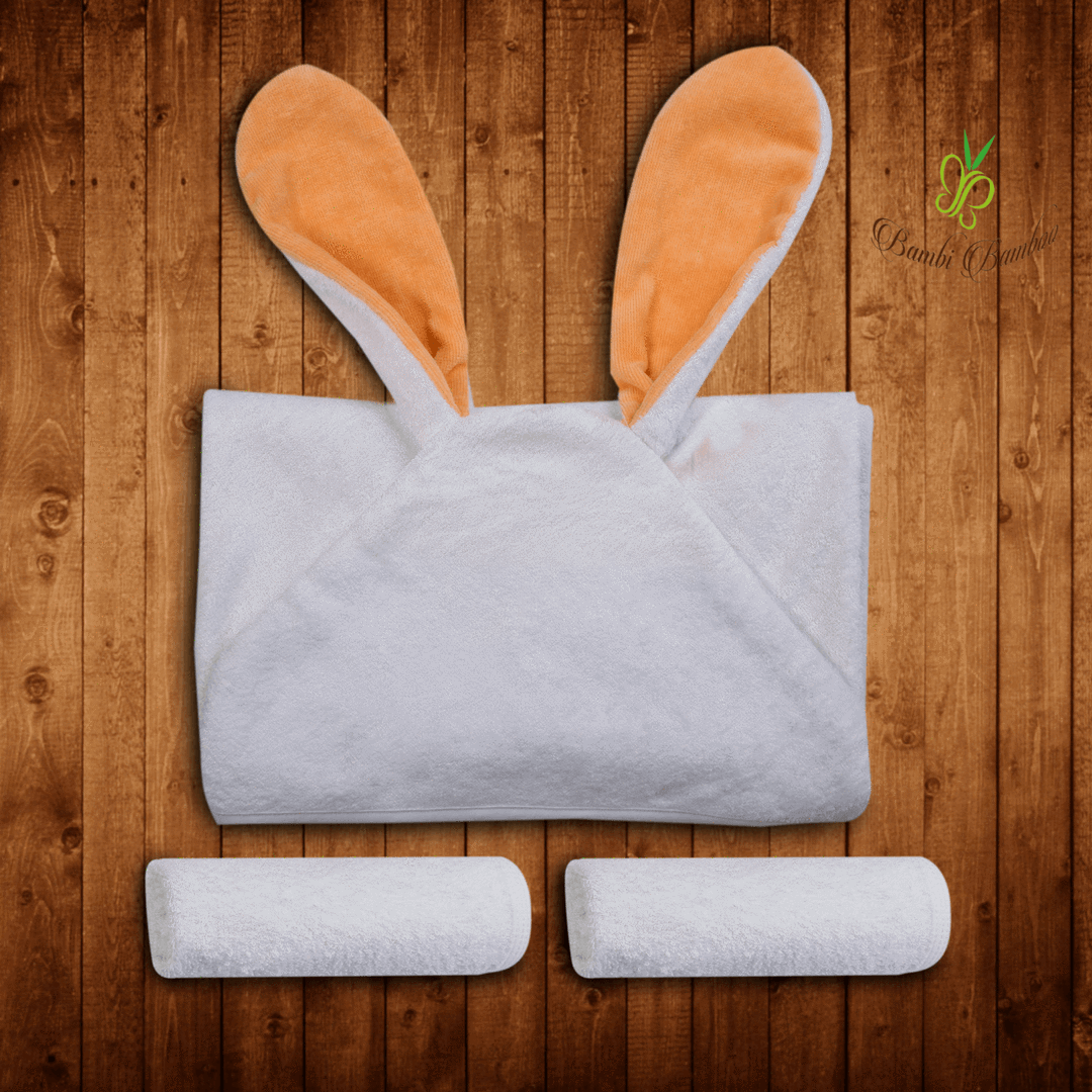 Bamboo Viscose Amber Bunny Hooded Towel & 2 Washcloths Set