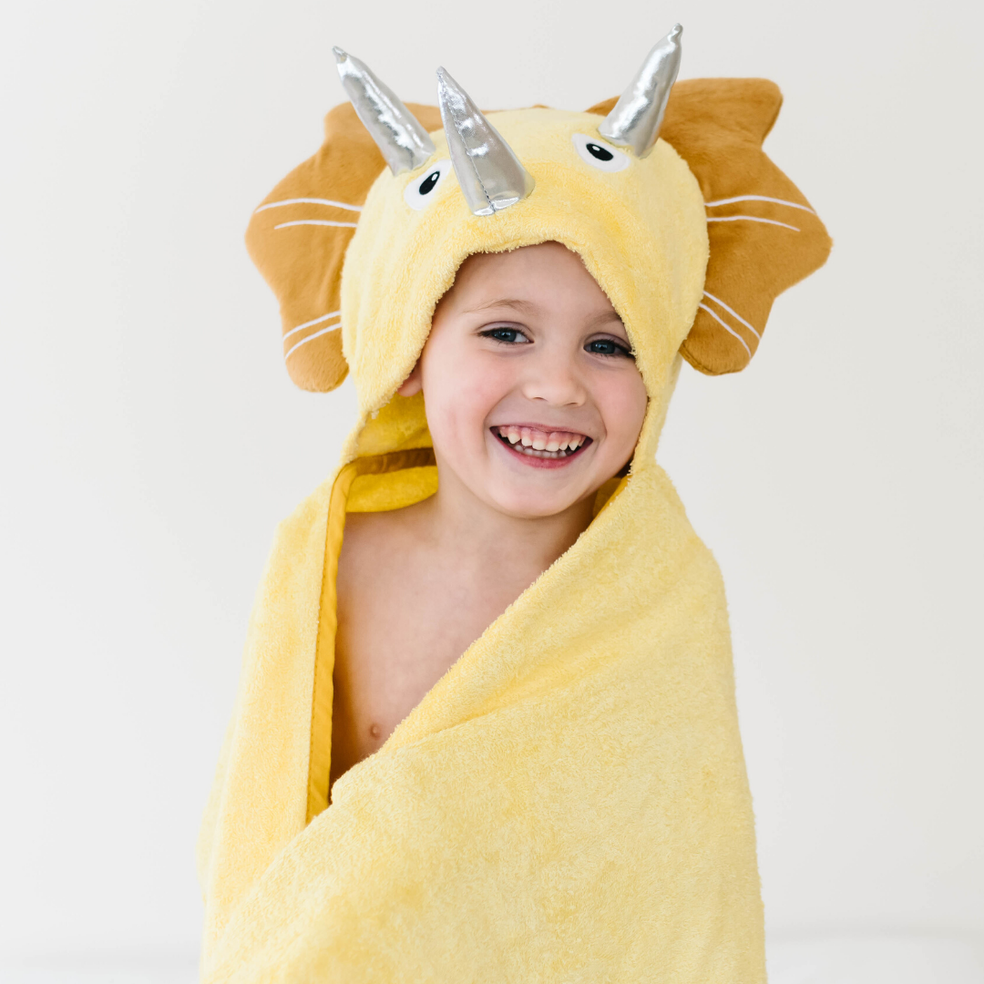 Bamboo Viscose Baby Hooded Towel Yellow Dinosaur