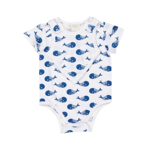 Smart Short Sleeve Bodysuit + Bib - Blue Whale Design