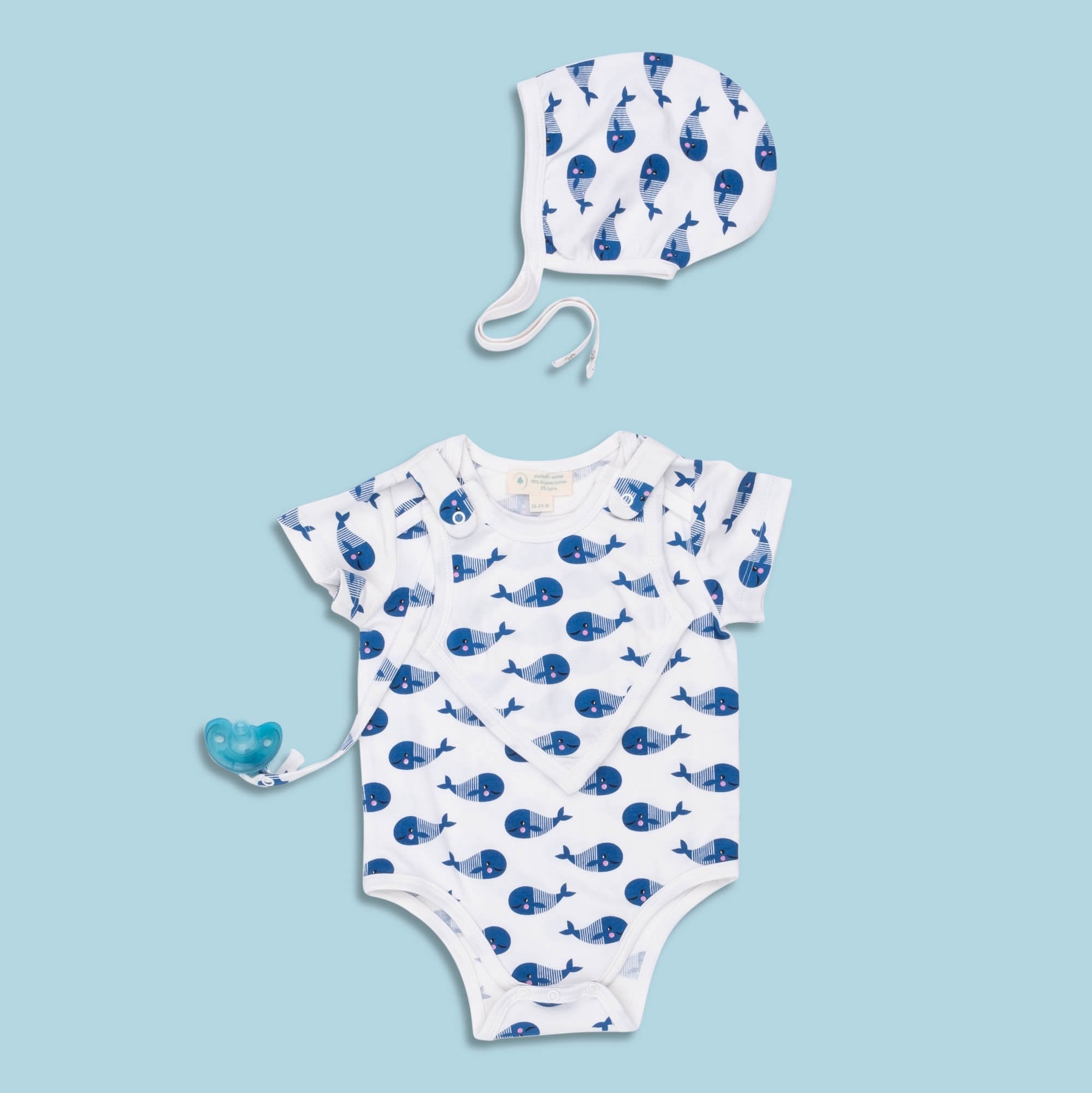 Smart Short Sleeve Bodysuit + Bib - Blue Whale Design