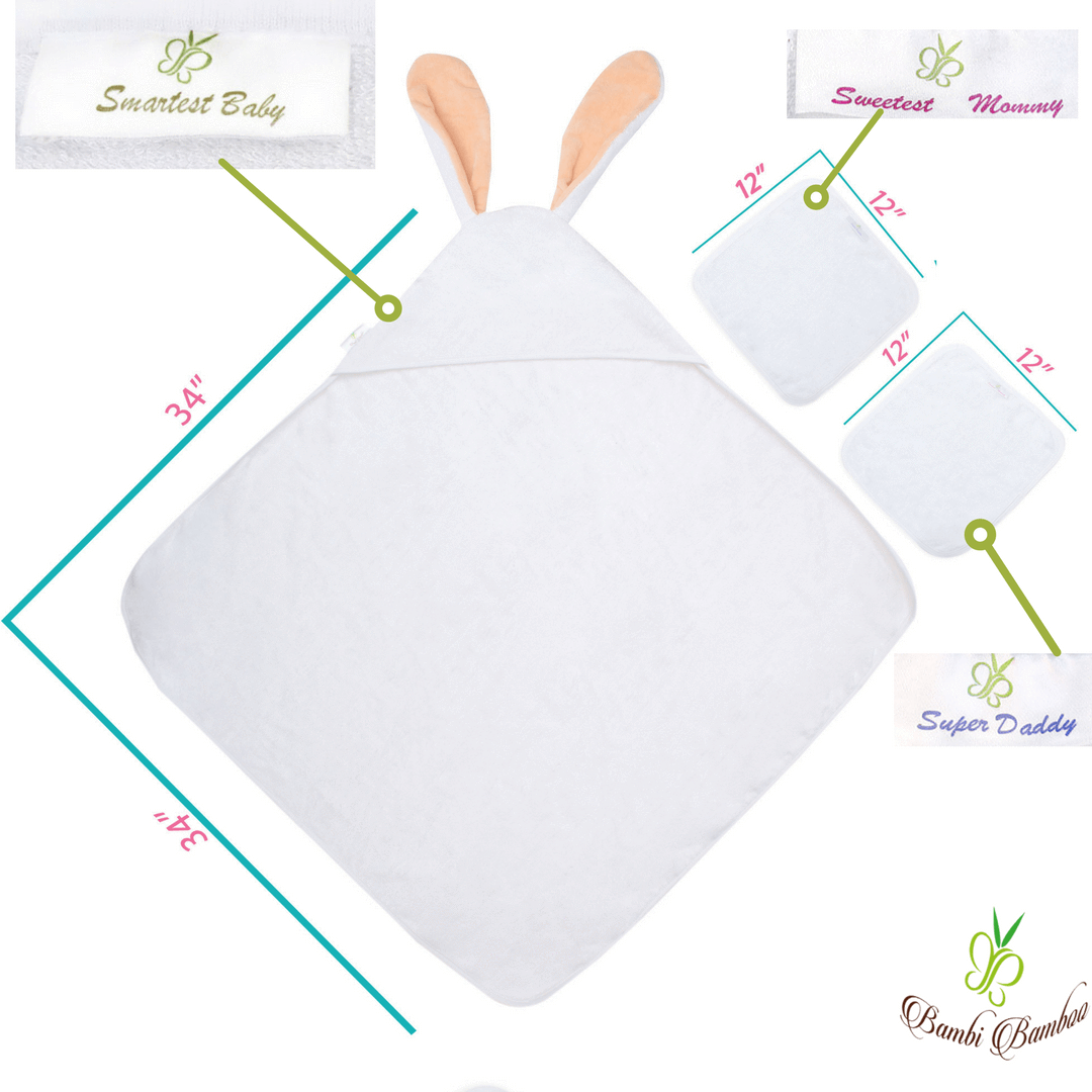 Bamboo Viscose Amber Bunny Hooded Towel & 2 Washcloths Set