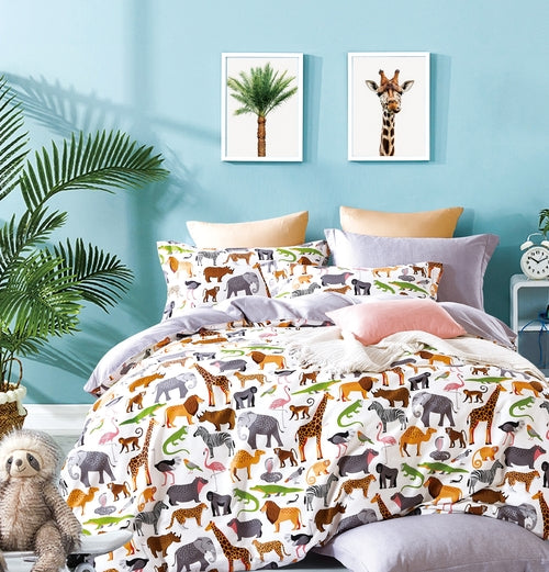 Fun Kids Animal Prints 100% Cotton Reversible Duvet Cover Set