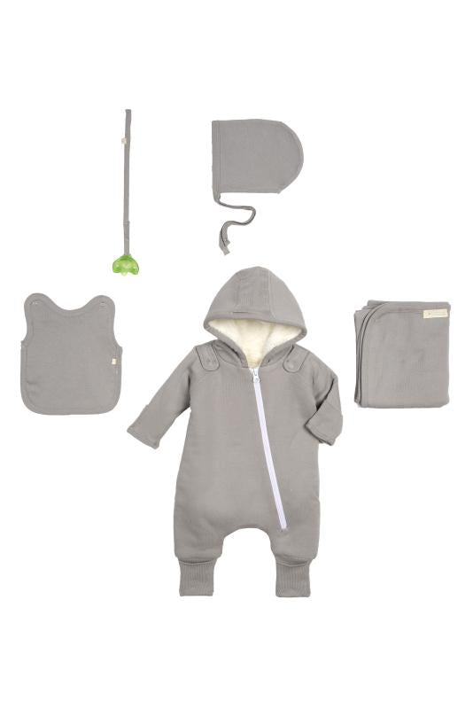 SnuggleEase Smart Cuddly Jumpsuit + Bib in Gray