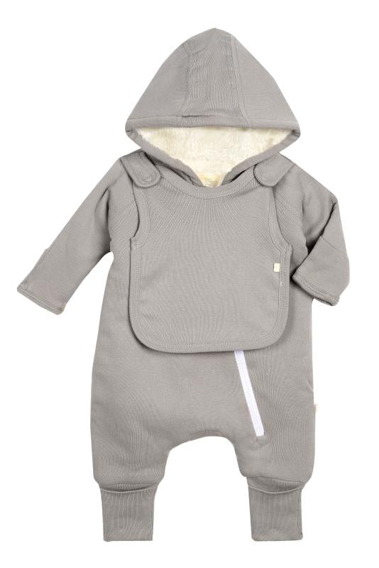 SnuggleEase Smart Cuddly Jumpsuit + Bib in Gray